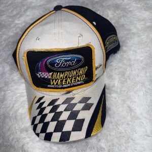 Ford NASCAR Hat Mens OSFM White Black 2006 Championship Weekend Distressed Cap